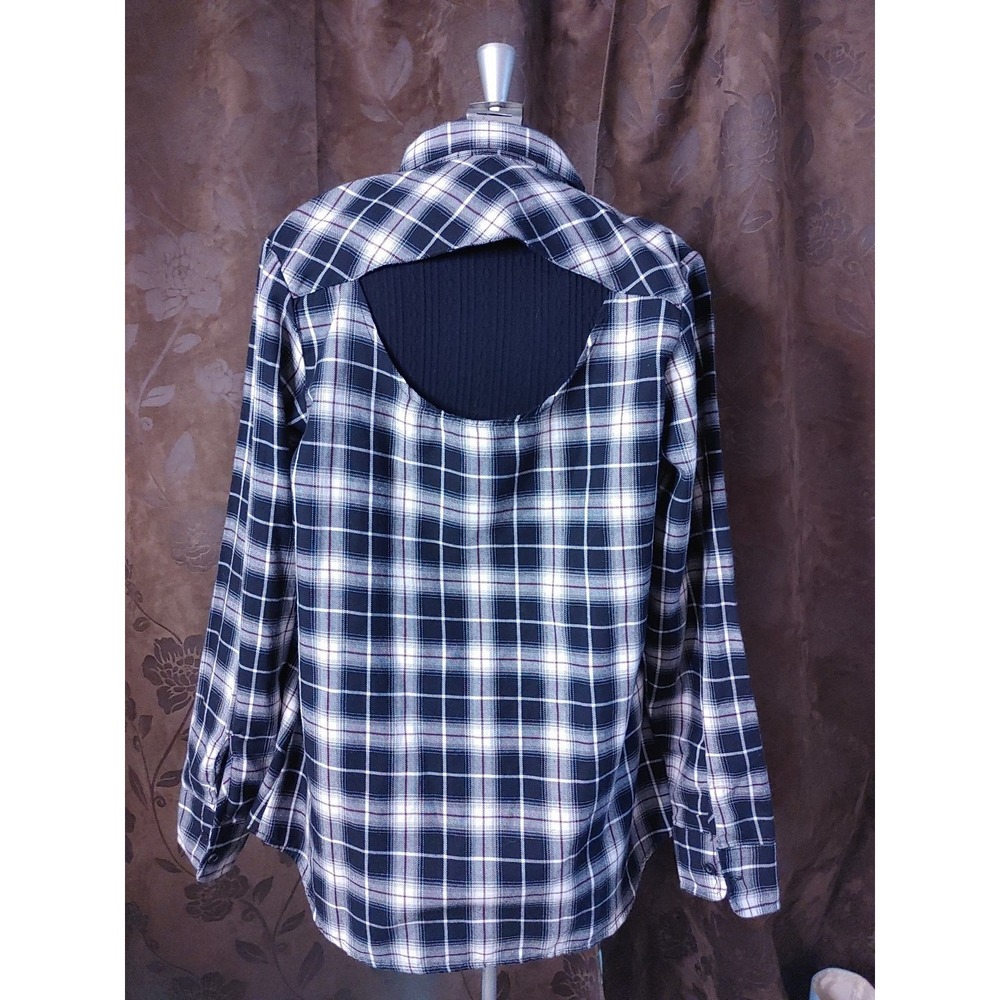 Hot Topic Plaid Flannel Cut-Out Back Button-Up Shirt Sz M Goth Grunge Rockabilly
